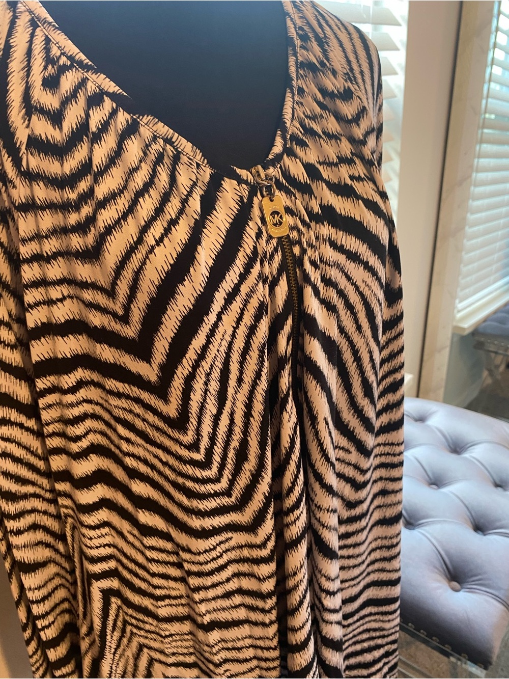 Michael Kors Black and white Zebra-Print Tunic Top